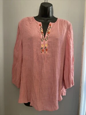 Olivia Martin pink Boho Women's Peasant Top Shirt Embroidered Blouse size XL - Image 1 of 4