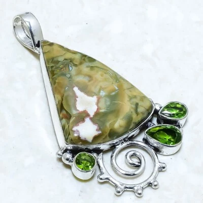 Ozean Jaspis, Peridot Edelstein Handgemacht Silber Schmuck Anhänger Mit 2.3 " - Bild 1 von 2