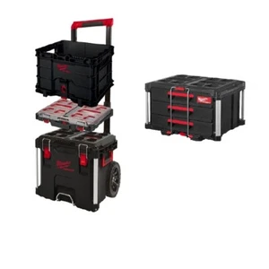 Milwaukee PACKOUT Juego de 4 Piezas Organizador Delgado + Caja + Carro con Ruedas 3 Dibujos - Imagen 1 de 7