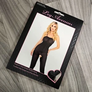 Leg Avenue Black Opaque Crotchless Bodystocking Spaghetti Straps One Size - Picture 1 of 3