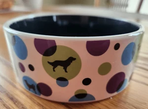 Signature housewares ceramic pet bowl, white w blue and green polka dots - Picture 1 of 5