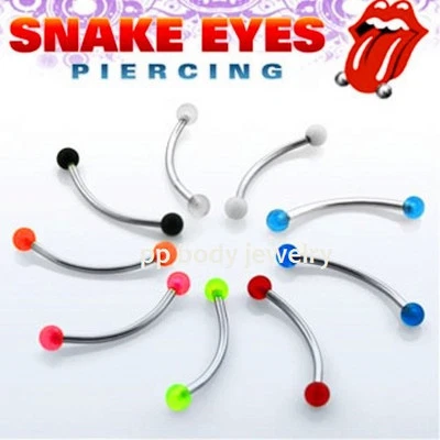 16G 9/16" 5/8" Steel Curved Barbell with 3mm UV Ball Tongue Snake-Eyes Piercing - Image 1 of 2