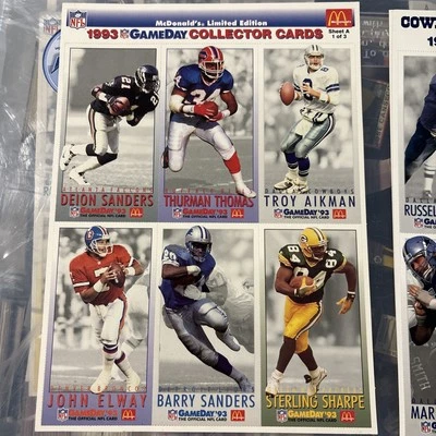 Juego completo de tarjetas de fútbol americano McDonalds NFL GameDay 1993 de colección hojas sin cortar Foto 1 de 4