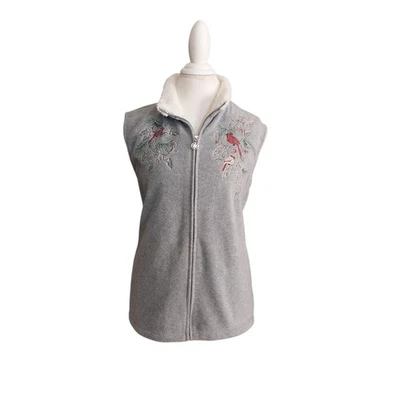 Chaleco Vintage Karen Scott Sport Talla XL Vacaciones Gris Polar Cardenal Bordado Foto 1 de 4