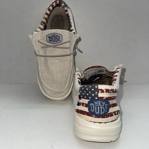 Zapatos sin cordones Hey Dude juveniles talla 5 bandera americana y gris claro - Imagen 1 de 10