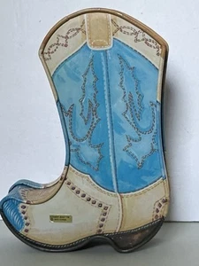 Caja de hojalata con forma de bota de vaquero 7" - Osos Cuadrados Bailando - Caja de almacenamiento pequeña - SCC - Imagen 1 de 14