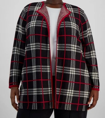 Kasper Women's Black Plaid Open-Front Cardigan Sweater Size 1X - Image 1 of 2