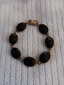 Vintage Symmetalic Black Onyx Sterling Silver 14K Bracelet - Picture 1 of 6