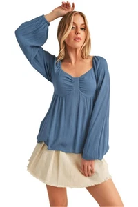 Blusa manga globo cuello corazón acanalado Aemi + Co - Imagen 1 de 4