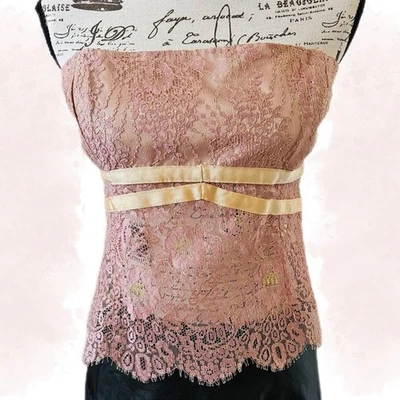 Y2K Bebe Blush Lace Strapless Corset Vintage Top with Gold Ribbon - Image 1 of 4