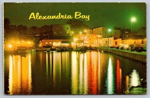 Vintage Night View Alexandria Bay New York Postcard Plastichrome - Picture 1 of 2