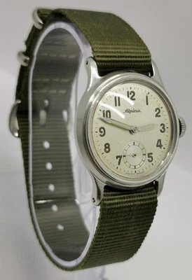 Vtg 1950s Alpina François Borgel Cased Cal 586 Military Style 30mm Gents Watch  - Image 1 of 4