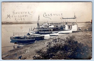 Cassville 1912 RPPC WI. MISSISSIPPI RIVER BOATS PANACEA ROSALIE ALERTA POSTAL - Imagen 1 de 2
