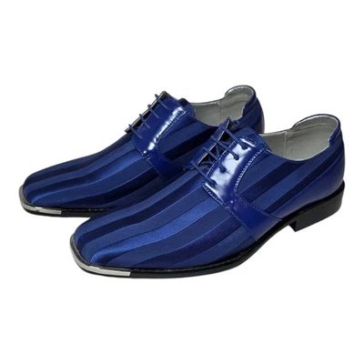 Bolano 男式皇家蓝色条纹缎面连衣裙牛津银尖 13 码派对舞会 — 第 1/4 张图片