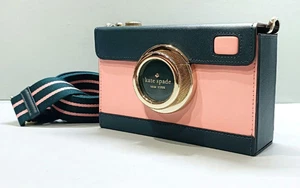 Kate Spade New York Camera Motif 2-Way Shoulder Bag Pink Green Leather Women's - Picture 1 of 20