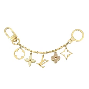 Louis Vuitton Fleur de Monogram Bag Charm Key Chain Gold M65111 Auth Used F/S - Picture 1 of 13