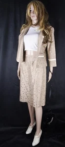 100% Seide Kostüm 2 PC Silk Skirt Suit Due Per Due Polka Dot Braun Sz M - Picture 1 of 23