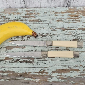 Vintage Regent Sheffield Edelstahl Blume Steakmesser Creme Bakelit 2er Set - Bild 1 von 12