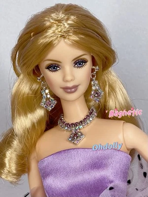 Conjunto de joyas collar pendientes diamantes de imitación púrpura hechos a mano para muñecas de moda 1/6 Foto 1 de 4