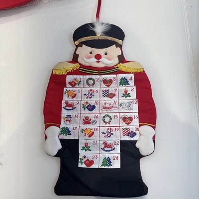 Vintage Christmas Nutcracker Hanging Padded Fabric Pocket Advent Calendar GC - Image 1 of 4