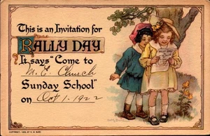 VINTAGE POSTCARD- C.M. BUND SUNDAY SCHOOL RALLY DAY INVITATION BKC2 - Picture 1 of 2