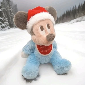 Disney Parks Baby's First Christmas Mickey Mouse Red Hat 10" Plush Toy Blue - Picture 1 of 8