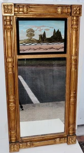 Antiker Bund Goldspiegel 19. Jahrhundert mit rückseitig bemalter Schlossszene Tafel - Bild 1 von 14