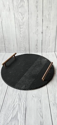 Kitchen Craft Artesà Round Slate Serving Tray Cheese Board Decorative Patter - Image 1 of 4
