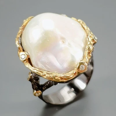 Fine Art Natural Baroque Pearl Ring 925 Sterling Silver Size 8 /R425246 - Image 1 of 4