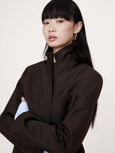 Banana Republic Sz 4 $280 Boyfriend Wool Blazer Chocolate Brown Jacket Suit Coat - Picture 1 of 6