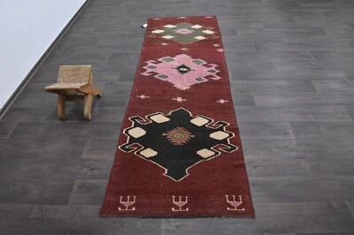 Alfombra de corredor turca vintage 2x8 pies lana anatolia hecha a mano pasillo Oushak ROJA Foto 1 de 4