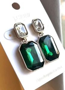 J Crew grüne Tropfen facettiert rechteckig Kristall Gold Statement Ohrringe Neu mit Etikett - Bild 1 von 13