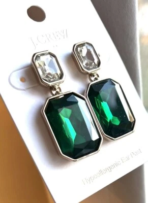 Pendientes J Crew Gota Verde Facetados Rectángulo Cristal Oro Distintivos Nuevos con Etiquetas Foto 1 de 4