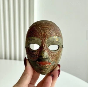 1960 Miniature Vintage Cast Bronze Brass Decor Figure Statue Wall Mask Venice - Picture 1 of 8