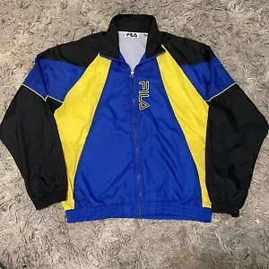 Vintage FILA Windbreaker Jacket 80s Large Lightweight Yellow/Blue VTG - Picture 1 of 5