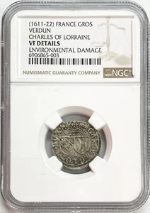 1611- 1622 BISHOPRIC OF VERDUN FRANCE FEUDAL GROSCHEN HENRI II COIN NGC VF* - Picture 1 of 2