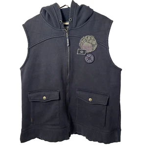 CABELAS Mens Charcoal Gray Vest Hooded Sweatshirt Patches Outdoor Gorpcore 2XL - Picture 1 of 8