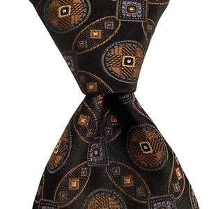 ROBERT TALBOTT Best of Class Silk XL Necktie Designer Geometric Black/Brown EUC - Picture 1 of 3