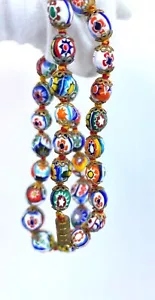 VENETIAN MURANO MORETTI MILLEFIORI Glass Multicolored Beads Necklace - Picture 1 of 11