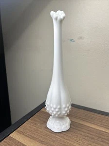Vintage Fenton White Hobnail Milk Glass Swung Bud Vase Ruffle Top 10.5” - Picture 1 of 6