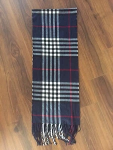 Unbranded Blue Navy Black Red Plaid Fringed 20% Cashmere Scarf Super Soft - Picture 1 of 3