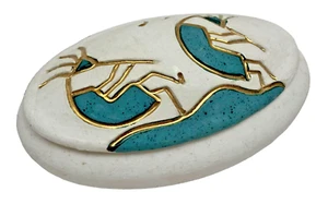 Vintage Kokopelli White and Blue Ceramic Trinket Box Lidded Signed MBauer - Picture 1 of 4