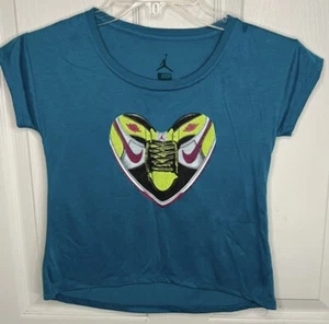 NWT JORDAN GIRLS T SHIRT YOUTH XL RETRO 1 HEART TEAL - Picture 1 of 5