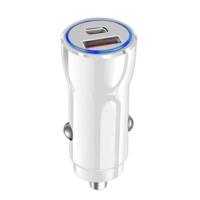 Cargador de coche de carga rápida PD 2 puertos USB-C USB-A 5V 3.1A teléfono Android IOS blanco Foto 1 de 4