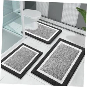 Bathroom Rugs Sets 3 Piece, Soft 24"x16"+24"x20"+30"x20" Black and White - Picture 1 of 8