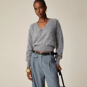NEW J Crew Brushed Cashmere Cropped V Neck Sweater In Hthr Dark Grey Size XL - Picture 1 of 6