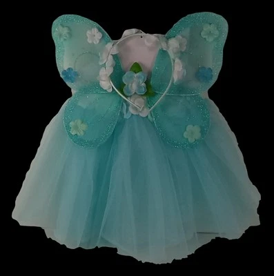 Conjunto Tutú Disfraz Princesa Hada Azul Mariposa Hada Ala y Flor Diadema  Foto 1 de 3