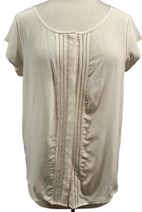 NWT Joie Anne-Julie Cream Silk Blouse Button Front Pintuck Short Sleeve # 6398 - Picture 1 of 8