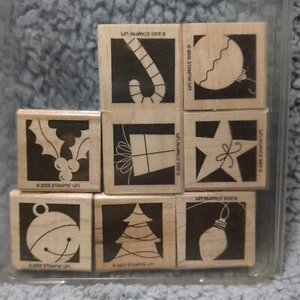 Stampin Up! Wood Mounted Rubber Stamps Holiday Blocks Set Of 8 Christmas - Picture 1 of 6