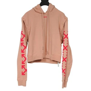 Off-White Cropped Logo Hoodie Size Small Pink Sweatshirt Detachable Sleeve Logo - Picture 1 of 7